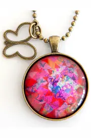 Pink Graffiti Pendant W Sweet Butterfly Charm--NES-PGRPINK