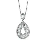 1 CT. T.W. Natural Diamond Double Teardrop Pendant in 14K White Gold