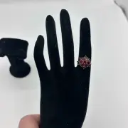 Vintage 10k Yellow Gold Garnet Cluster Ring Size 7