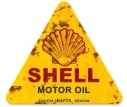 SHELL MOTOR OIL NAFTA GENOVA 16" HEAVY DUTY USA MADE METAL AGED ADVERTISING SIGN