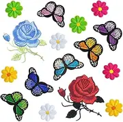 Hohopeti 16 pcs Colorful Rose Patch Embroidery Cloth Appliques Durable Iron Flower Series for Crafting Clothing Bags and DIY Projects