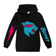 Mr Beast Lightning Cat Kids Boys Unisex Long Sleeve Autumn Hoodies Hooded Top Pullover Sweatshirt Black 11-12 Years