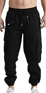 [KEOYA] Men's Casual Cargo Pants Drawstring Cotton Joggers Pants Elastic Waist Tapered Sweatpants with Multi Pockets