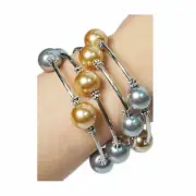 TIGERSTARS MULTI STRAND BRONZY GRAY MOTHER OF PEARL SILVER WRAP CUFF BANGLE