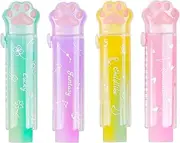 Cat Paw Erasers, 4 Pcs Retractable Rainbow Eraser, Cute Erasers Push Pull Design, Pencil Kawaii Eraser Cute Cat Rubber for Kids Students School Office Stationery Supplies