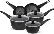 [Prestige] Thermo Smart Pots and Pans Sets Non Stick with Heat Indicators - Induction Hob Pan Set of 5, PFOA Free, Dishwasher Safe Cookware, Made in Italy, Black