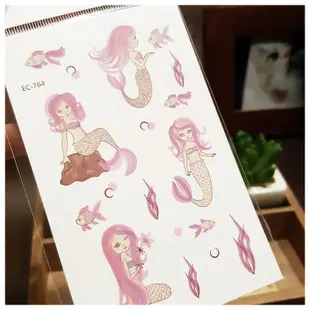 可愛粉色美人魚EC-764 K12【WAWA TATTOO】兒童生日Party卡通防水紋身貼紙刺青貼紙
