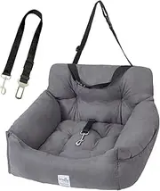 Dekeyoo Dog Car Seats for Small Medium Dogs, Waterproof Puppy Car Seat Pet Safety Car Seat, Pet Booster Seat with Storage Pocket and Clip-On Safety Leash for Small Dogs or Cats Dark Grey Medium