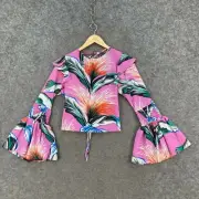 Asos Womens Top Size 12 Pink Floral Long Sleeve Cropped Open Back 34504