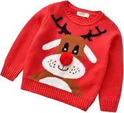 [WALLARENEAR] Toddler Baby Girl Boy Christmas Sweater Long Sleeve Warm Jacket Pullover Sweatshirt Coat Red Xmas Clothes