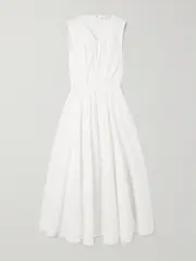 [Proenza Schouler White Label] Proenza Schouler White Label - Kailey Pleated Cotton-blend Poplin Midi Dress - US10 US 10 White