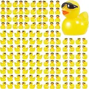 FRIUSATE 150 PCS Yellow Mini Resin Duck Rubber Sunglasses Tiny Ducks Miniature Duck Figurines Aquarium Dollhouse Ornament Potted Plants Decoration DIY Charms for Party Decor Accessories Mini