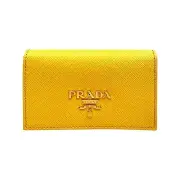 Prada Saffiano Yellow Leather Card Case Wallet NEW