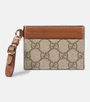 [Gucci] Gucci GG Canvas leather-trimmed card case One Size beige