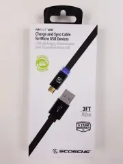 Charge and Sync Cable for Micro USB Devices 3 ft FlatOut LED - NEW! Scosche