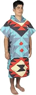 COR Board Racks Changing Towel Poncho Robe with Hood | One Size Fits All | Available in Green, Light Blue, Dark Blue, Grey | Great for Changing at The Pool or Beach (Tribal-Tech)