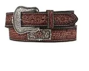 Men's Brown & Tan LEATHER WESTERN BELT w/ Cross conchos Size 32 34 36 38