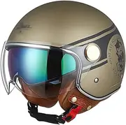 Vintage 3/4 Open Face Motorcycle Helmet, ECE Approved Retro Half Jet Helmet, Adult Men and Women Scooter Chopper Cruiser Mofa Vespa Motorbike Helmet with Double Visor G,M=54-56CM