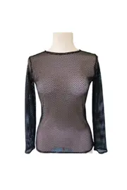 LONG SLEEVE FISHNET TOP Blouse T Shirt Party See Through