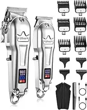 Hair Clippers + T-Blade Hair Trimmer Kit, Clippers for Hair Cutting Kit Cordless Clippers for Men Women Kids Barber Grooming Kit for Household (Silver)