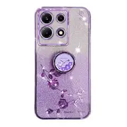 Mobile Phone Case For Infinix Note 30 Pro 4g, Ring Kickstand Flower Pattern Glitter Scratch Proof Tpu Cover