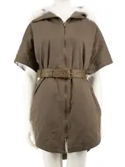 ARMY Yves Salomon Khaki Fox Fur Lined Belt Parka Coat