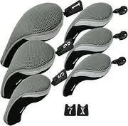 Andux Golf Club Head Cover Set Interchangeable No. Tag (3 Hybrid Cover+3 Wood Cover)