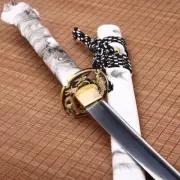 Damascus Folded Steel Katana Japanese Samurai Sword Battle Ready Full Tang White
