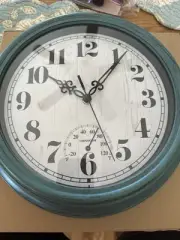 12" Indoor/Outdoor Water Resistant Retro Wall Clock with Thermometer DWK162