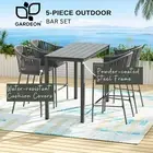 Gardeon 5PC Outdoor Bar Set Patio Table & Rope Chairs w/ Cushions Grey Steel
