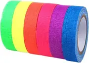 Fluorescent Cloth Tape, Coloured Adhesive Neon Gaffer/Spike/Fabric/Luminous Tapes Matte 6 Colors - Pink Yellow Green etc, UV Blacklight Reactive Glow in The Dark Tape for Party Decoration,