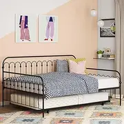 Novogratz Bright Pop Full Metal Daybed with Twin Trundle Bed, Black