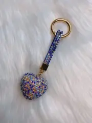 Bling Sequins Heart Bag Charm Keychain Backpack Bag Charm keyring key fob Blue