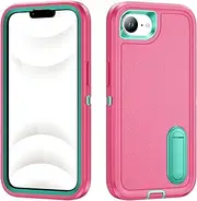 Nexue Case for iPhone 15,Heavy Duty Shockproof Drop Protection Military Grade Rugged Cell Phone Cover with Built-in Invisible Kickstand,Hot Pink+Mint