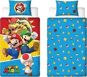 Nintendo Super Mario Official Single Duvet Cover Set, Splitter Design | Reversible 2 Sided Bedding Cover Official Merchandise Including Matching Pillow Case | Single Bed Set | Polycotton