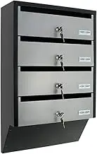 Rottner Depot 4 Letterbox System Silver Black Steel Plate Name Tag Holder Cylinder Lock 2 Keys Each for 4 Units Mounting Materials