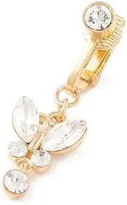[Hemasa] Clip On Crystal Rhinestone Butterfly Charm Belly Ring For Women/Girls, Small, Platinum, Apatite, Small, Platinum, apatite