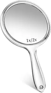Makeup Hand Mirror, Double-Sided 2X 1x Magnifying Large Travel Handheld Mirror, Handheld Cosmetic Mirror with Handle, Acrylic Clear Finish Round Mirror
