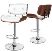 [ALFORDSON] White Bar Stools, 2 Pcs Adjustable Kitchen Stool with Anti-Slip Floor Protector, Kayla Swivel Counter Barstool, Wooden Dining Chair in 62.5-84cm Seat Height for Home Bar Dining Room
