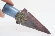 Flint Knapped Mookaite Knife Blade On Fiber Optic Glass Handle w/Crushed Pyrite