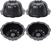 4 Pack Nonstick Fluted Mini Cake Pan 4 Inch Carbon Steel Tube Muffin Pans Small Flan Reusable Mold Individual Baking Cups Metal Round Pumpkin Shaped Cake for Cupcake Baking