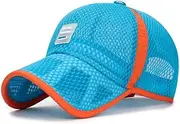 [XibeiTrade] Children's Big Kids Colorful Quick Dry Mesh Baseball Cap Summer Breathable Boys Girls Sunscreen Hat, Sky Blue Sky Blue, M