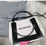 現貨+免運 BALENCIAGA 巴黎世家- NAVY CABAS XS 自然色/黑色帆布迷你手提肩背包