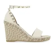 Valentino Rockstud Ivory Ankle Strap Espadrille Platform Wedge Sandal Heel 40