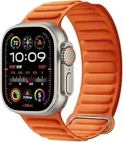 [MRVOEBC] Magnetic Link Band Compatible for Apple Watch Ultra 49/45/44/42mm, FineWoven Replacement Strap Compatible with iWatch Series 9/8/7/6/5/4/3/2/1/SE (Orange)