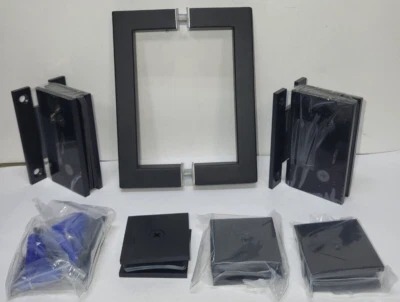 ISDWMBMKIT Shower Door Wall Mount Hinges & Handle Matte Black Kit
