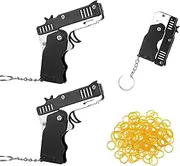 2pcs Rubber Band Gun,Elastic Band Gun with 120 Pcs Soft Elastic Rubber Bands Metal Folding Rubber Launcher Toy Keychain for Teens Adults Shooting Outdoor Indoor Activities Game(Black)