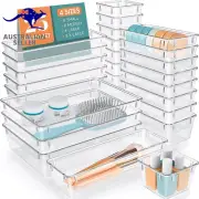 25 PCS Clear Plastic Drawer Organizer Set, 4 Sizes Desk Drawer Divider Organizer