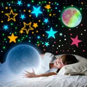 Glow in The Dark Stars Stickers Moon for Kids Bedroom,Luminous Stars Stickers Create a Realistic Starry Sky,Room Decor,Wall Stickers Colorful