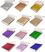 600 Pieces Imitation Gold Foil Sheets, BetterJonny 12 Colors 8x8.5cm Gold Leaf Paper for Decoration Arts Nail Painting Gilding Crafting